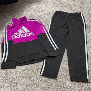 adidas Black & Magenta Girls Track Jacket and Pants